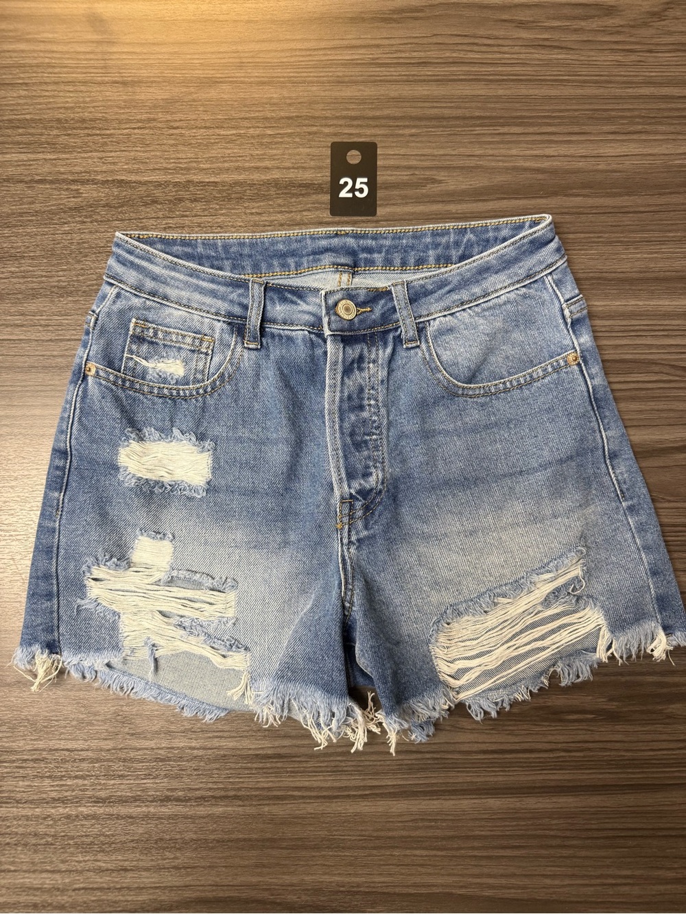 Denim Distressed High-Waist Women's Shorts - Light Blue